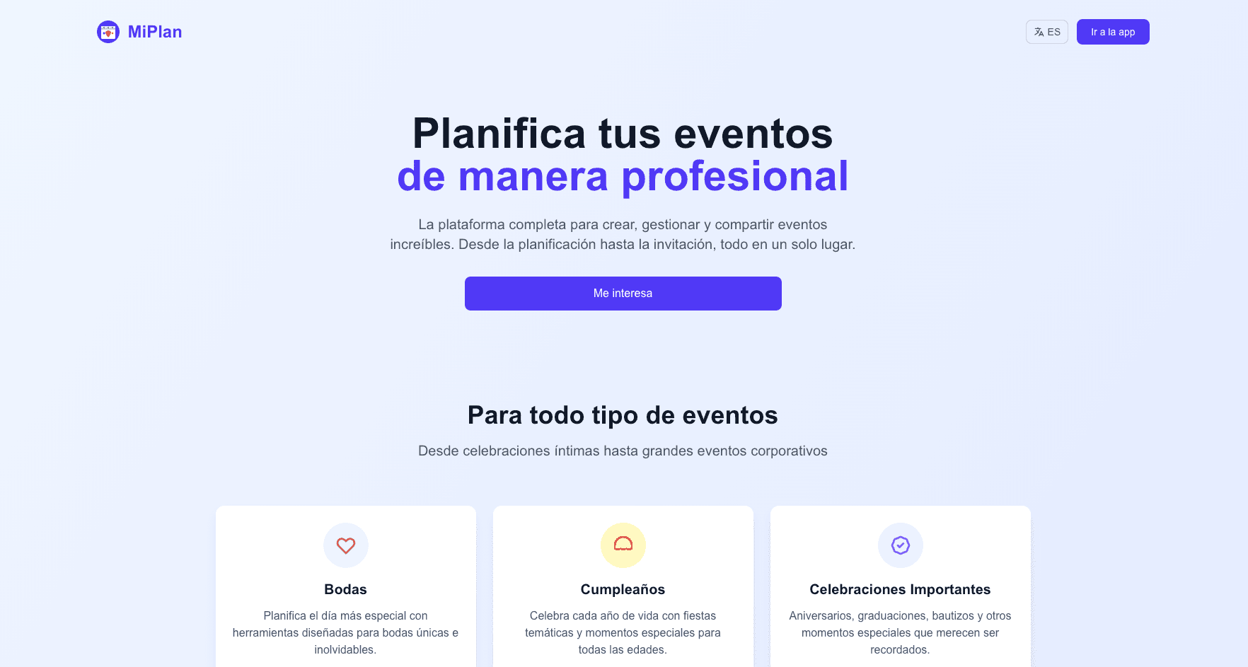 Captura de pantalla de Mi Plan gestor de proyectos