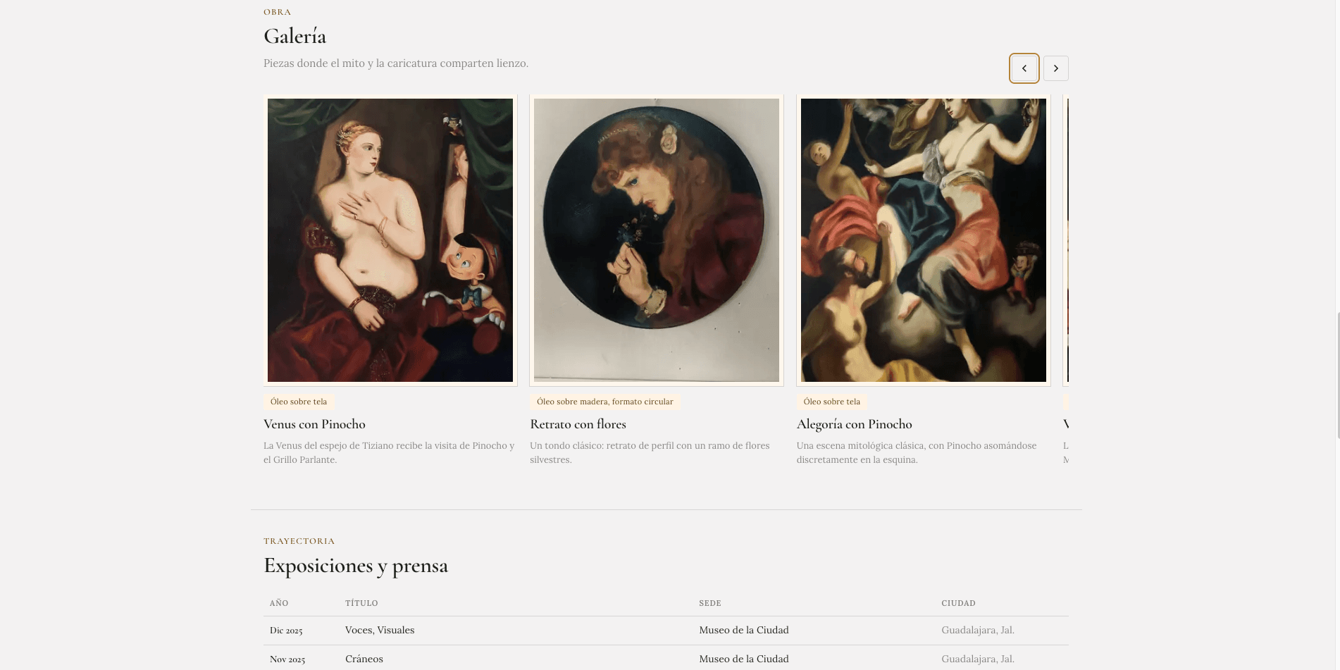 Captura de pantalla de Paola portafolio de arte